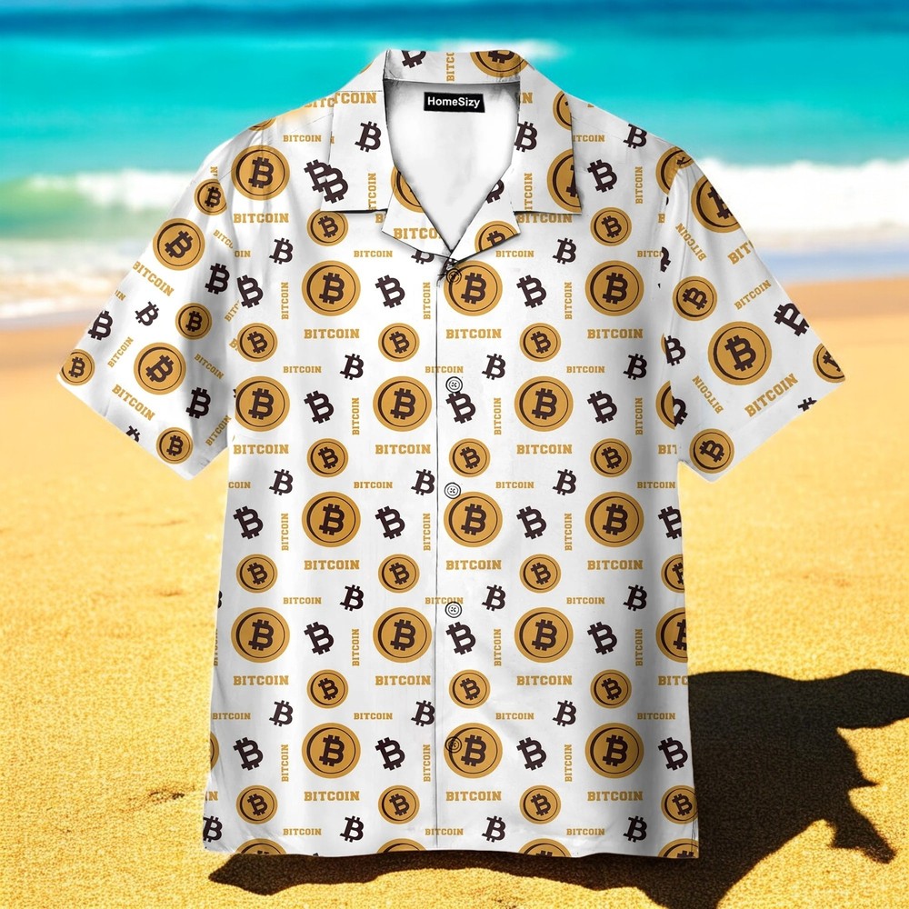 Bitcoin Seamless Pattern In White Background Hawaiian Shirt