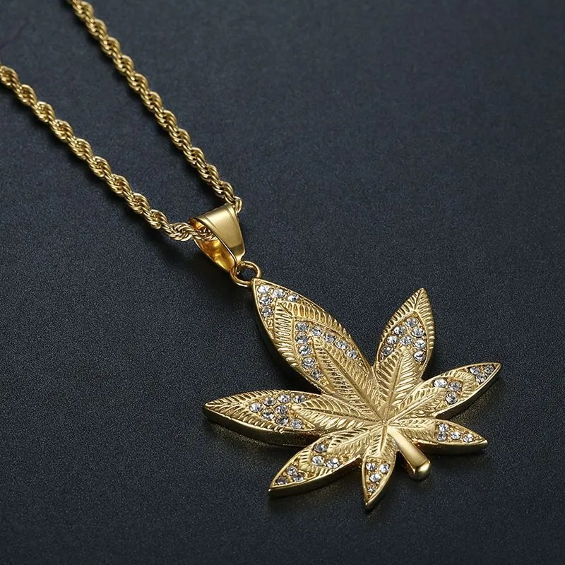 Iced Out Gold Hemp Leaf Pendant Necklace – Bling Jewelry