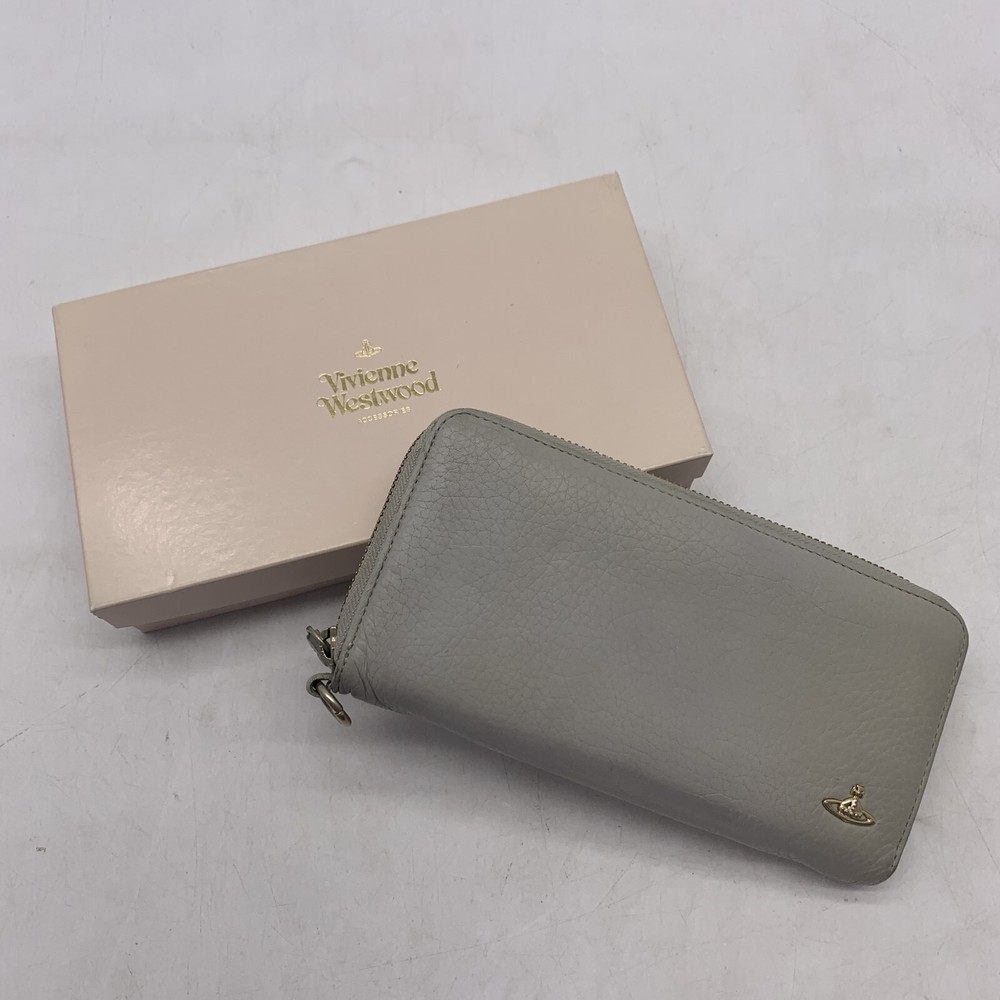 Vivienne Westwood Long Wallet Coin Case Orb Plate Off White Round Zipper Used