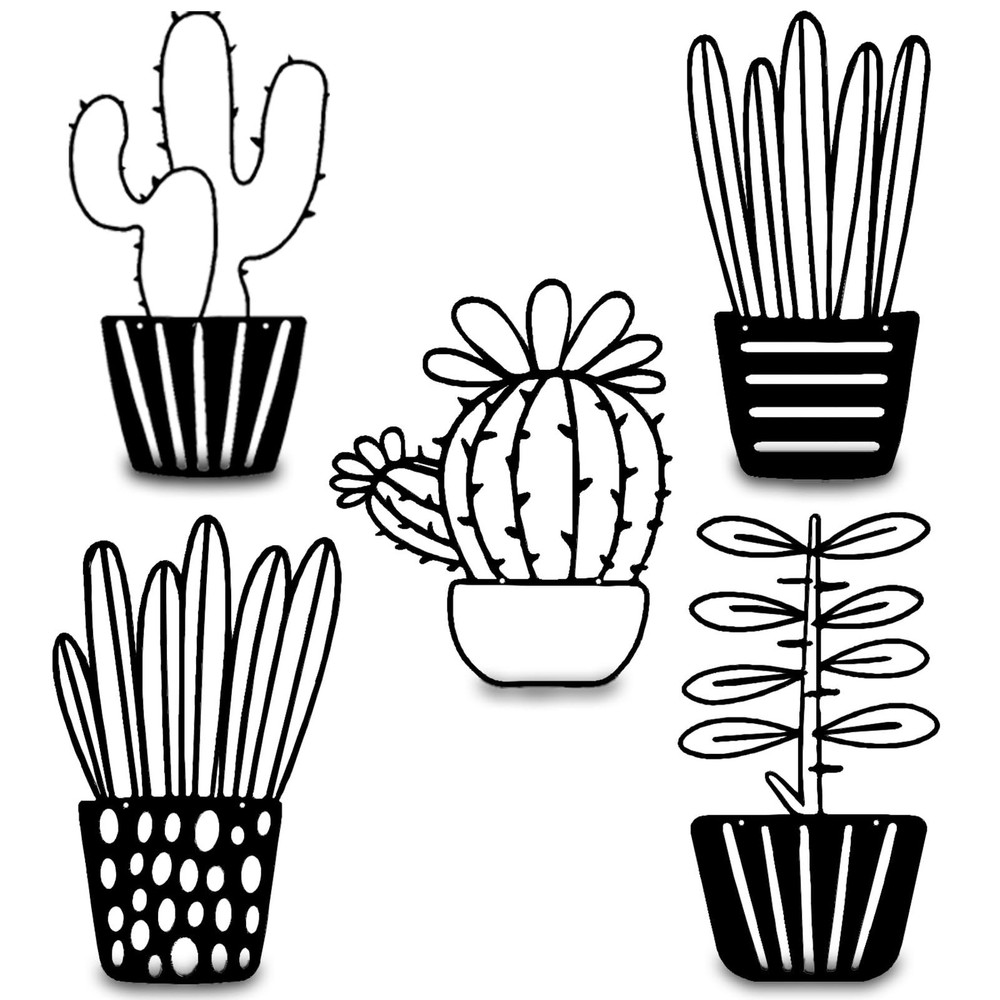 Resama 5 Piezas Cactus, Tema Natural, Planta Moderno Metal Arte de Pared Pared Negra...