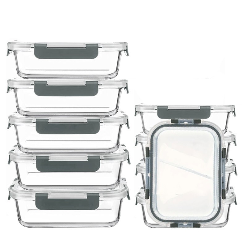 Microwave-Safe B/G Glass Food Storage Containers with Airtight Lids (Set of 20)