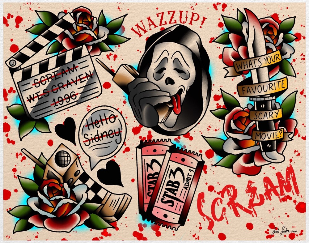 Scream Horror Movie Tattoo Flash Art Print 11x14 Inches