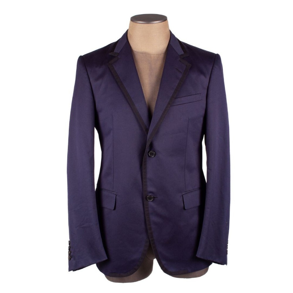 LANVIN Dark Blue Cotton Blend Blazer with Black Grosgrain Trim Size 50