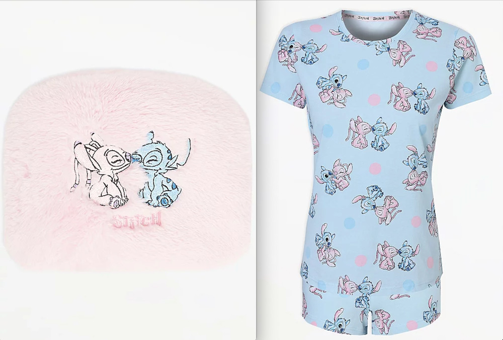 Disney Lilo And Stitch Ladies Blue Short Pyjamas Gift Set Cute Bag Size M 12-14