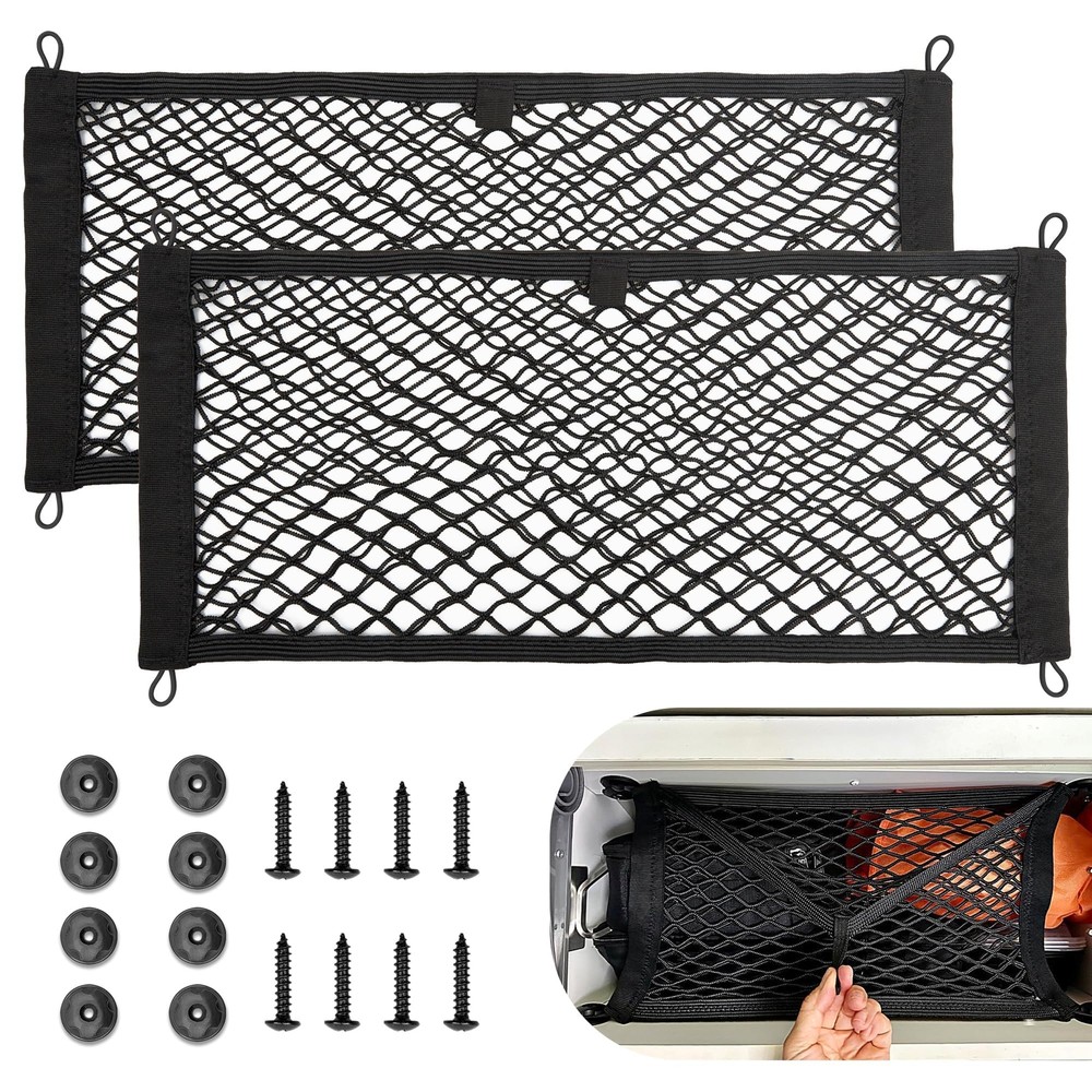 2-Pack Elastic Mesh Cargo Net Pouch for Car Trunk RV Storage