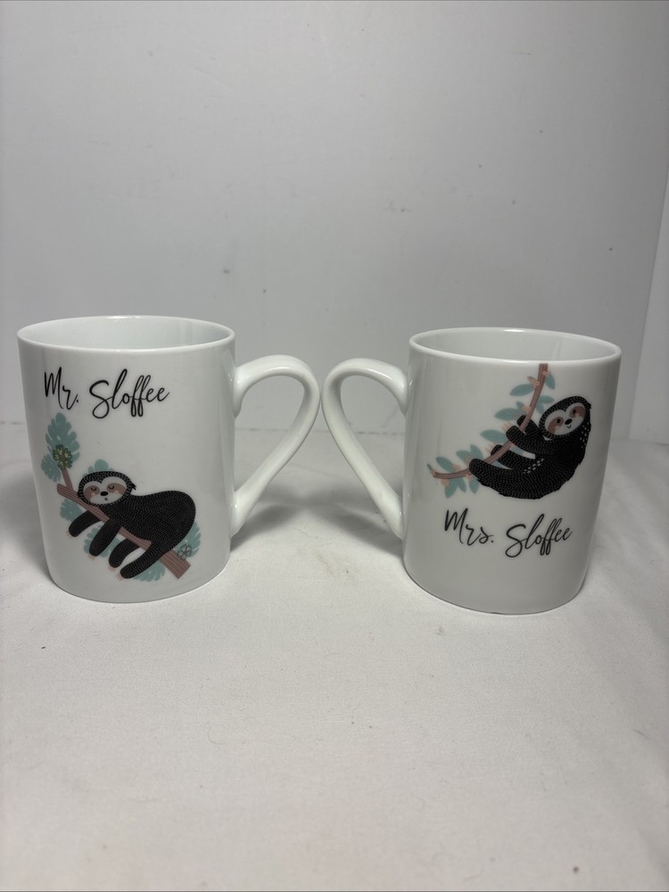 10 Strawberry Street Mr & Mrs Sloffee Sloth Couple Coffee Mugs Tea Cups Set of 2