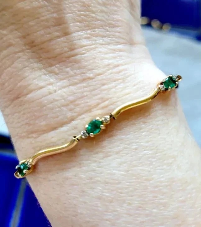 8 Ct Antique Style Created Green Emerald Tennis Bracelet 14K Yellow Gold Finish