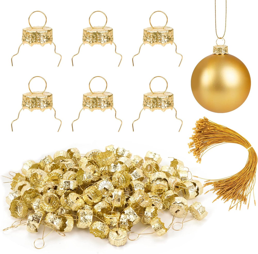 100 Pieces round Christmas Ornament Caps and Christmas Ornament Hangers String S