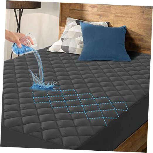 King Size Waterproof Quilted Mattress Protector Breathable Dark Grey  