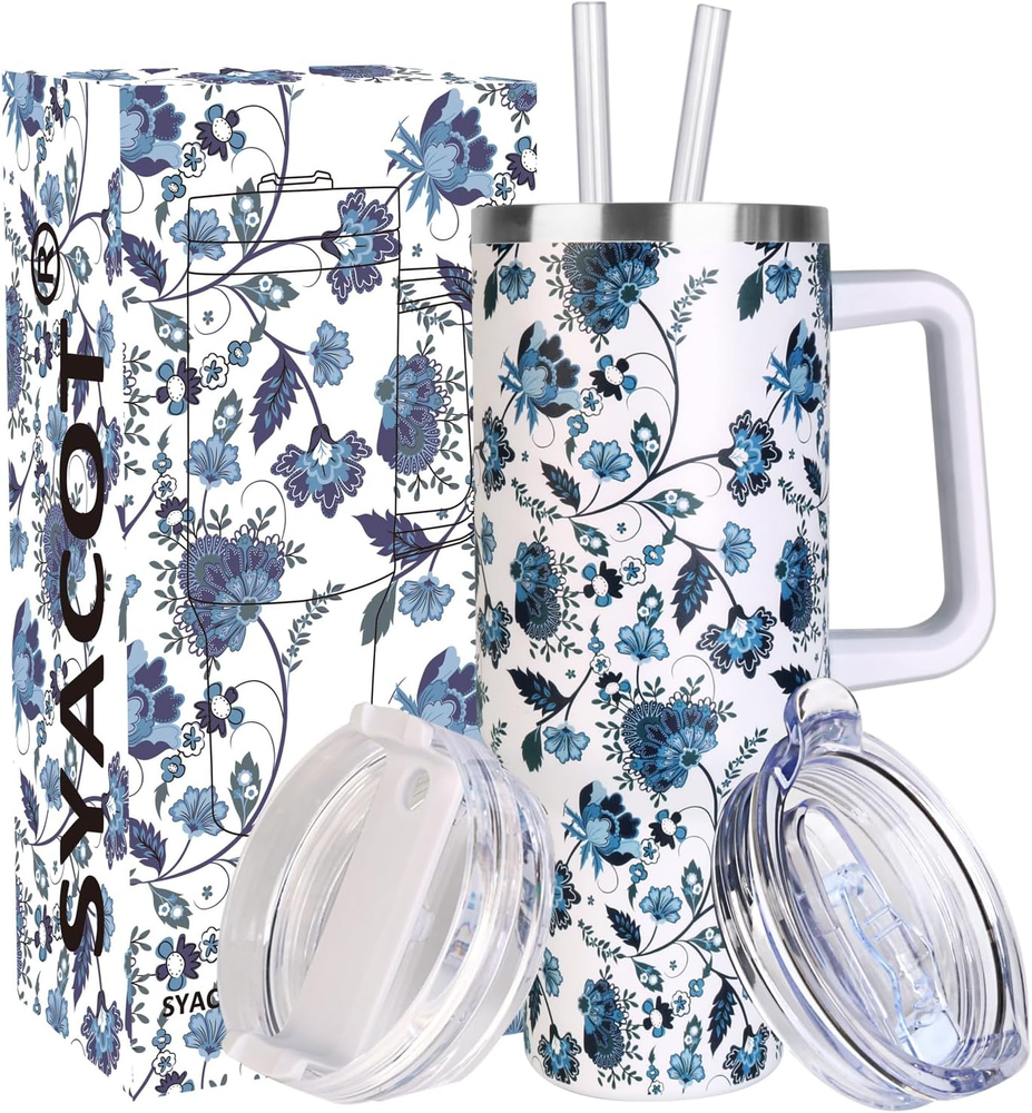 40oz Stainless Steel Tumbler with Handle Straw Insulated Leakproof Cup  