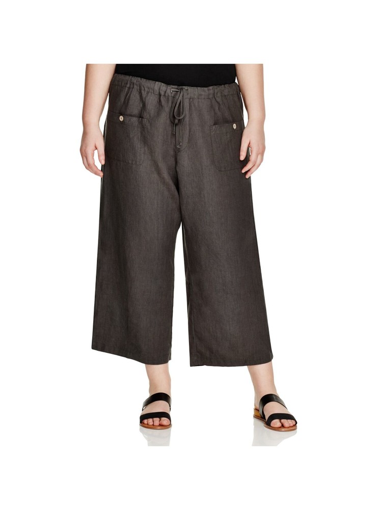 ALLEN Womens Green Cropped Wide Leg Pants Drawstring Waist Plus Size 3X