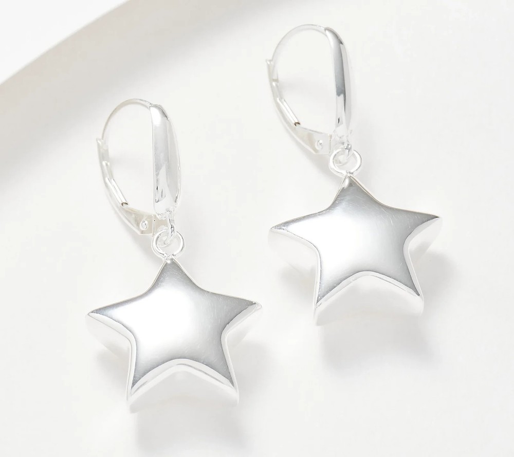 UltraFine 950 Silver Star Motif Polished Dangle Earrings