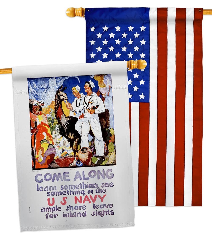 Come Along House Flag Pack Armed Forces Navy USN Seabee United State American...