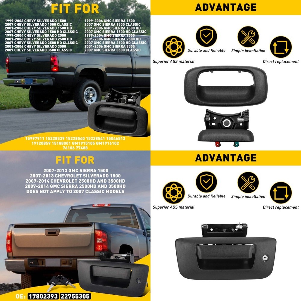 Tailgate Handle Textured Bezel Clips For Chevy Silverado GMC Sierra 1500 3500 M