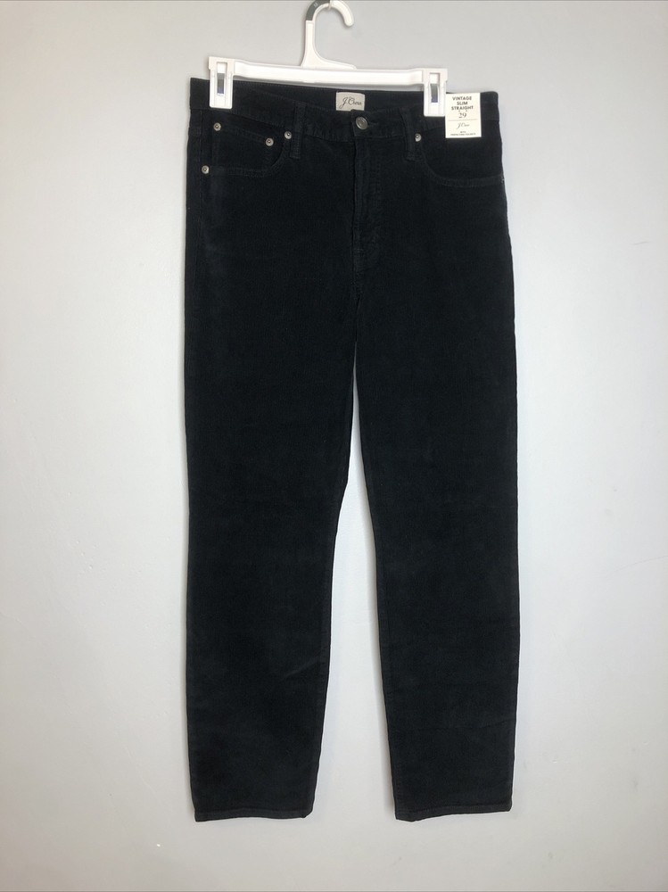 NWT J. Crew Vintage Slim Straight Black Corduroy Pants Size 29