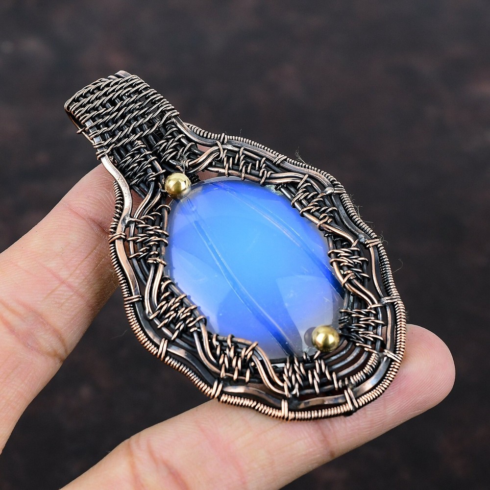 Cyber Monday Deal Copper Milky Opal Stone Wire Wrapped October Birth New Pendant-image