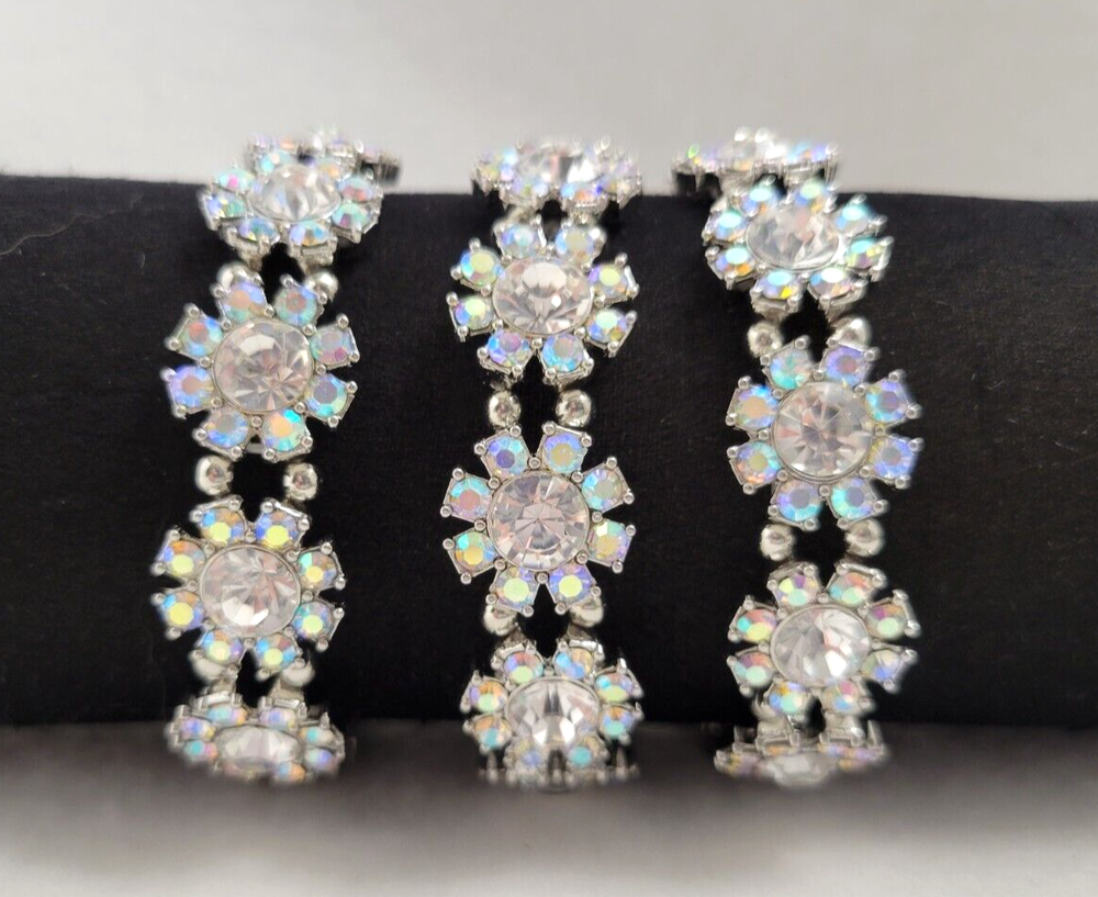 Lot 3 Stretch Bracelets Premium Perennial Bracelet White Crystal Aurora Borealis