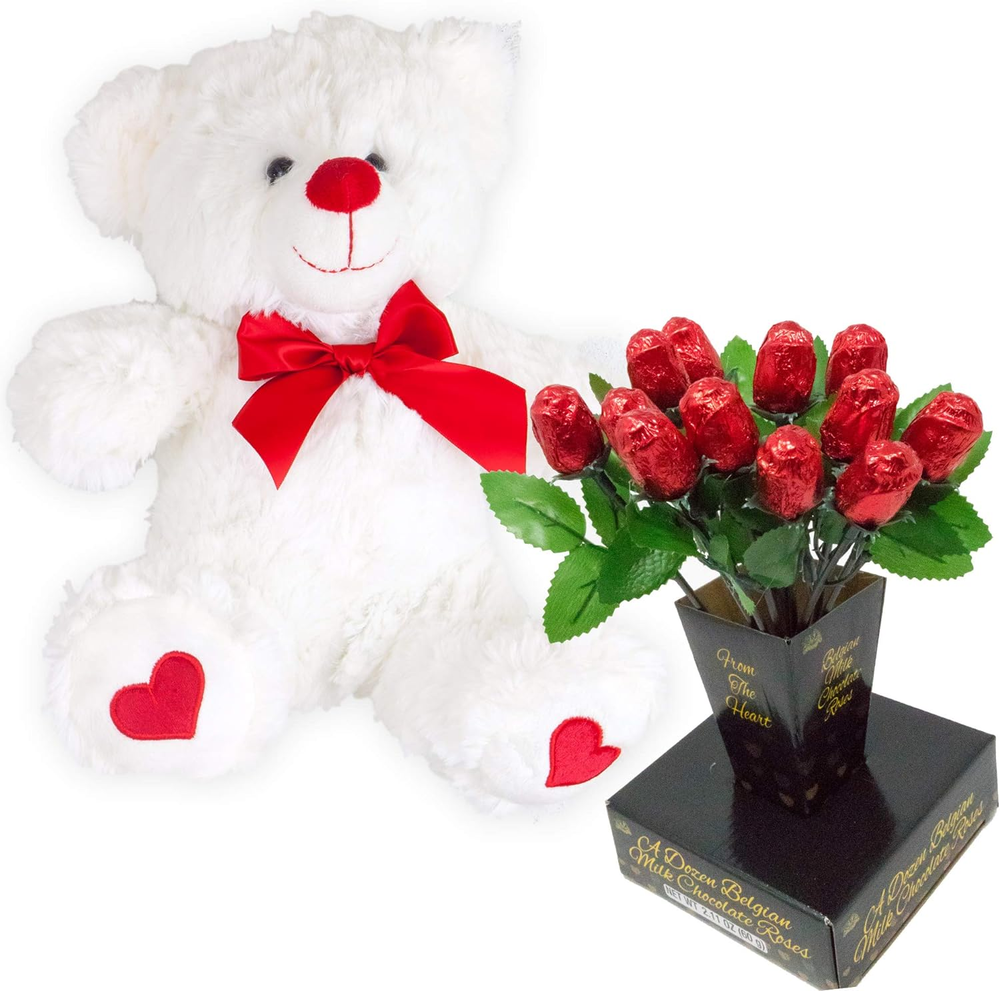 Valentines Day Gift Basket | Teddy Bear Plush 12 Inches (Color may Vary) & A-image