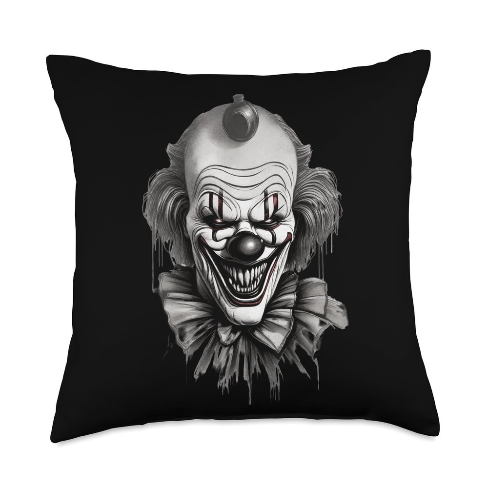 Sinister Clown Horror Halloween Circus Decorative Throw Pillow 18x18