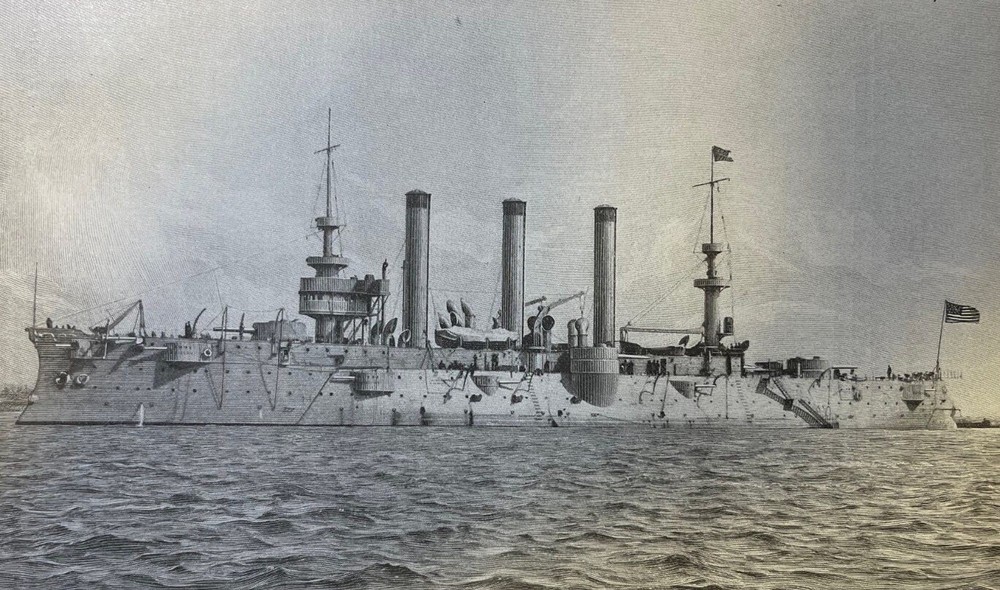 1898 Vintage Magazine Illustration Battleship Brooklyn Spanish War