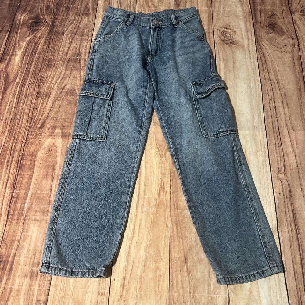 Zara Girls Size 9-10 Years Cargo Jeans Blue Denim 140 Cm