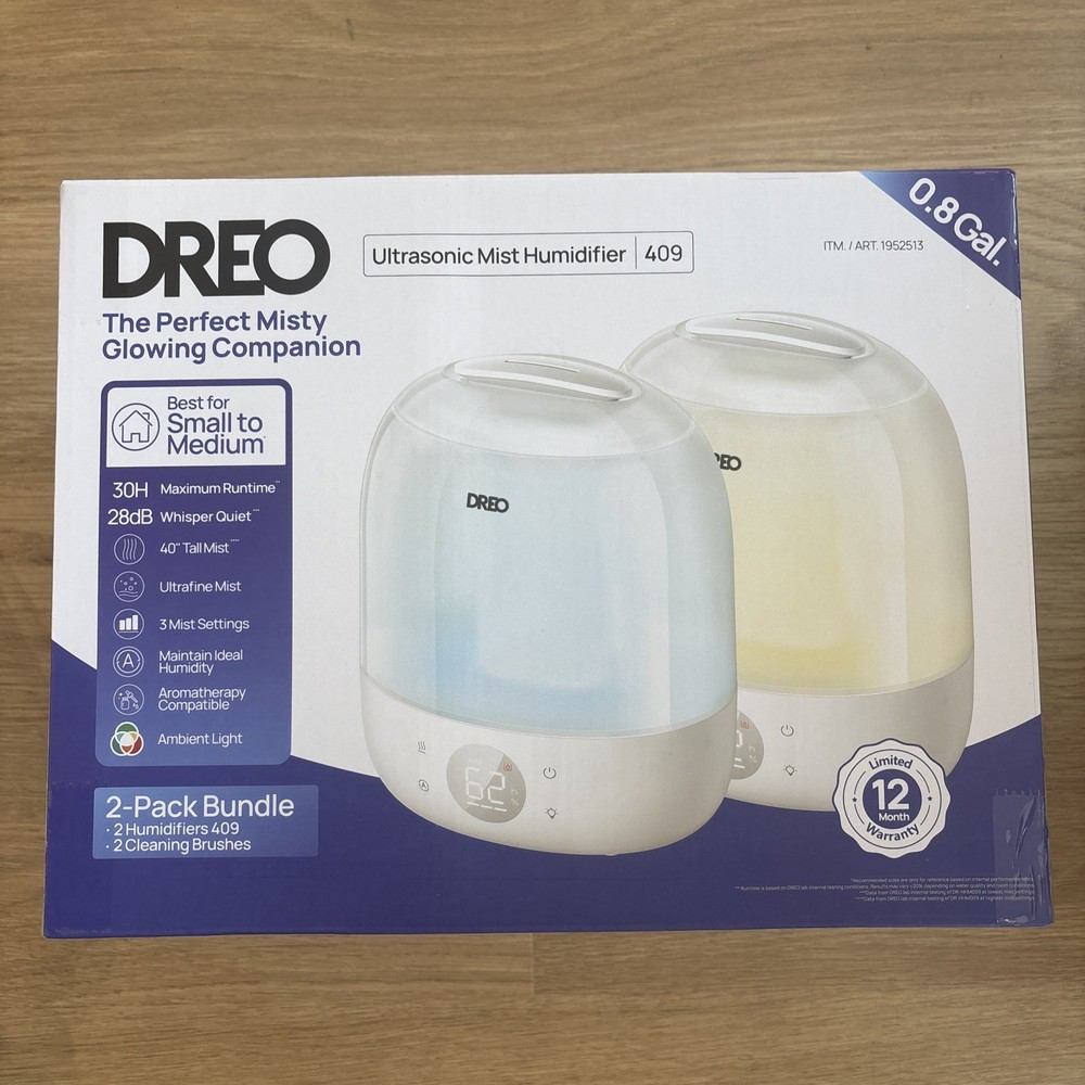 DREO Ultrasonic Cool Mist 0.8 Gal. Humidifier, 2-pack - NEW