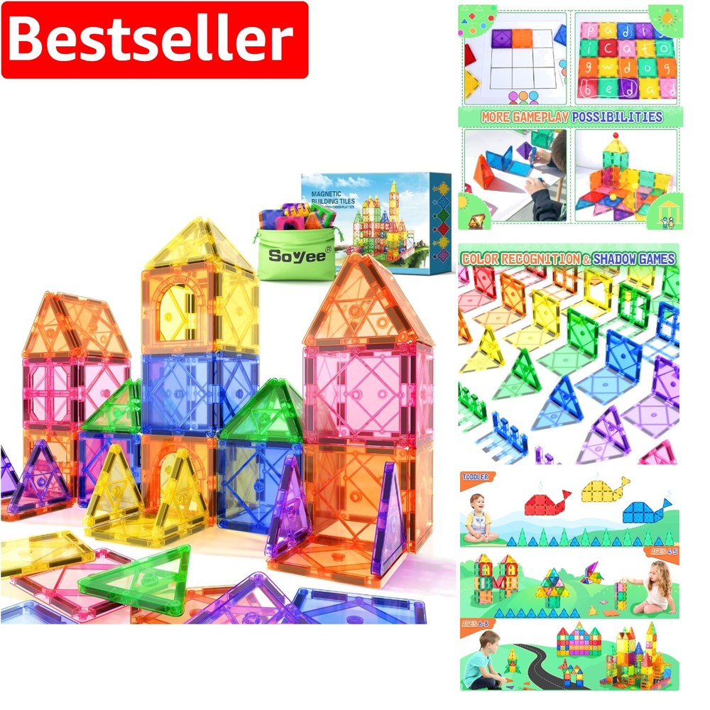 Magnetic Tiles Building Blocks for Kids STEM Learning Ages 3-12
