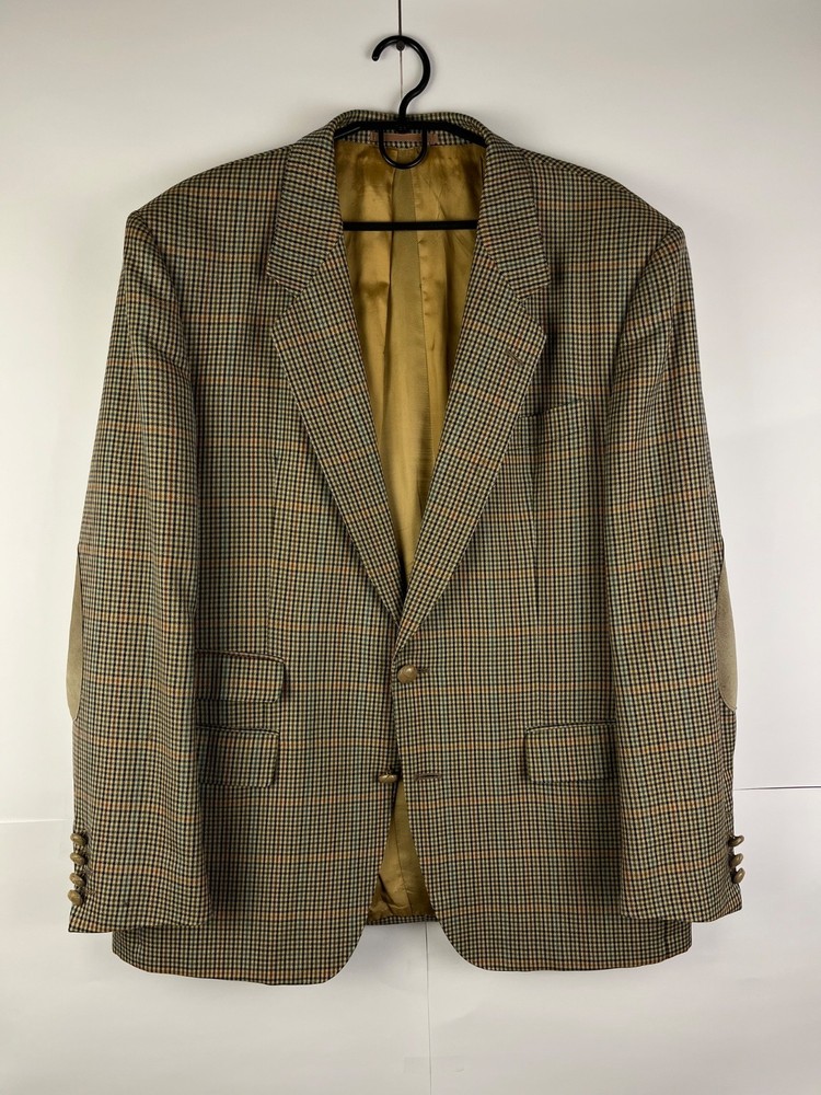 Burberry's Vintage Men Multicolor Check Wool & Lather Blazer Jacket France Sz XL