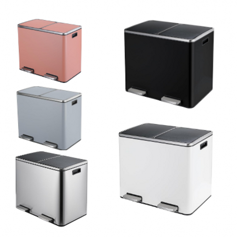 12 Gallon Stainless Steel Trash Can 48L Dual Compartment Step On Garbage Can