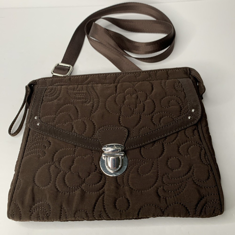 Vera Bradley quilted espresso crossbody bag with pushlock and six pockets in chocolate brown excellent used condition