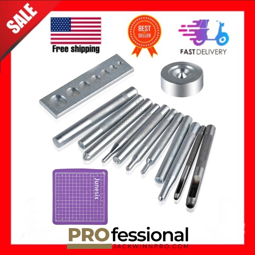 Worldity 14Pcs Rivet Setter, Leather Die Punch Snap Kit, Stainless Steel Rivet