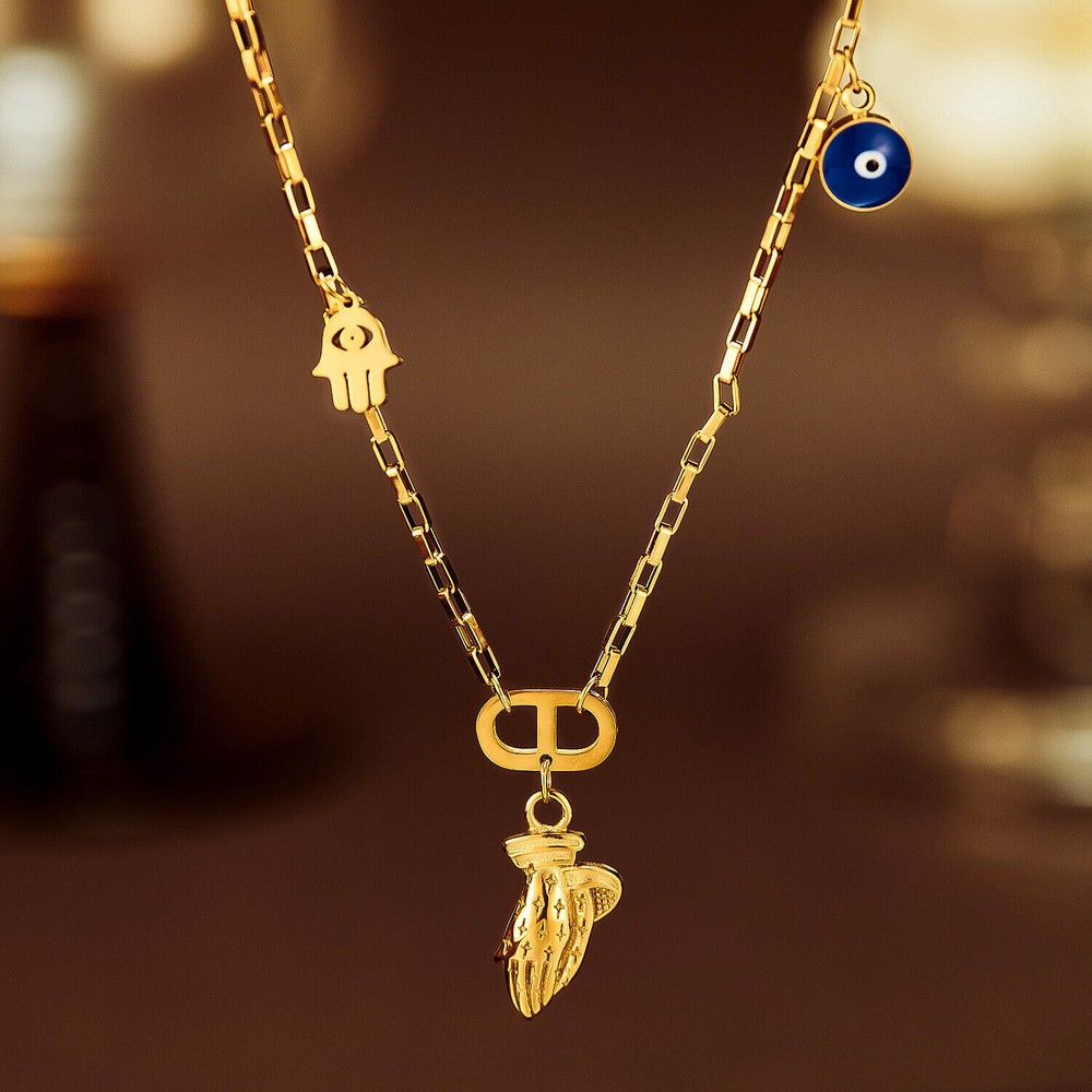 Women Hand Necklace Gold Plated Stainless Steel Pendant Dainty Leaves Choker