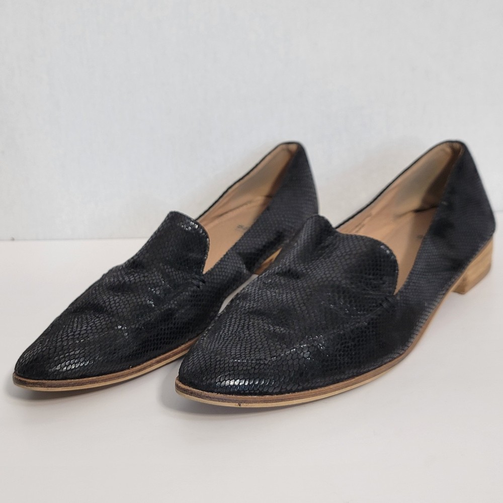Beast Fashion Shoes Womens 11 Snakeskin Loafers Black Faux Leather Low Heels