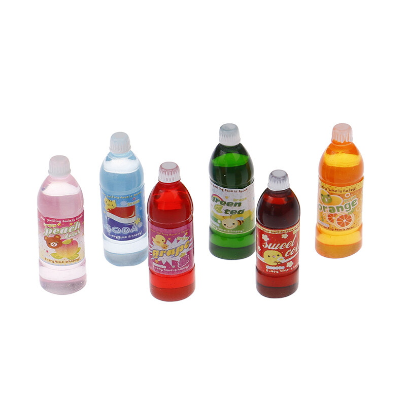 5PCS Dollhouse Miniature Food Play Cartoon Soda Fruit Juice Drink Model Prop Se'