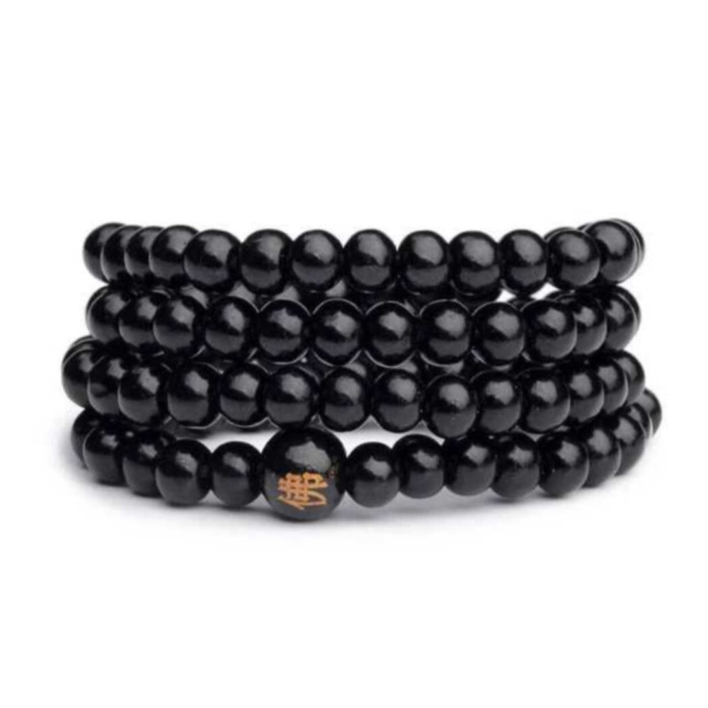Stretch Wrap Mala Bracelet 108 6mm Buddha Bead Black Wood Buddhist Prayer Beads