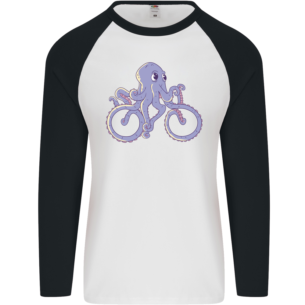 Funny Cycling Octopus Bicycle Mens Long Sleeve Baseball T-Shirt