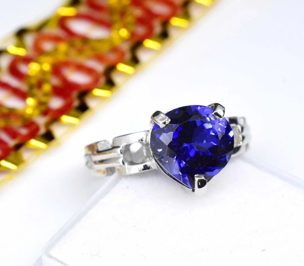 8 Ct Certified Natural Blue Sapphire Ring 925 Sterling Silver All Sizes