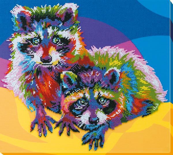 Bead embroidery kit Raccoons needlework kit Art canvas beadwork pattern