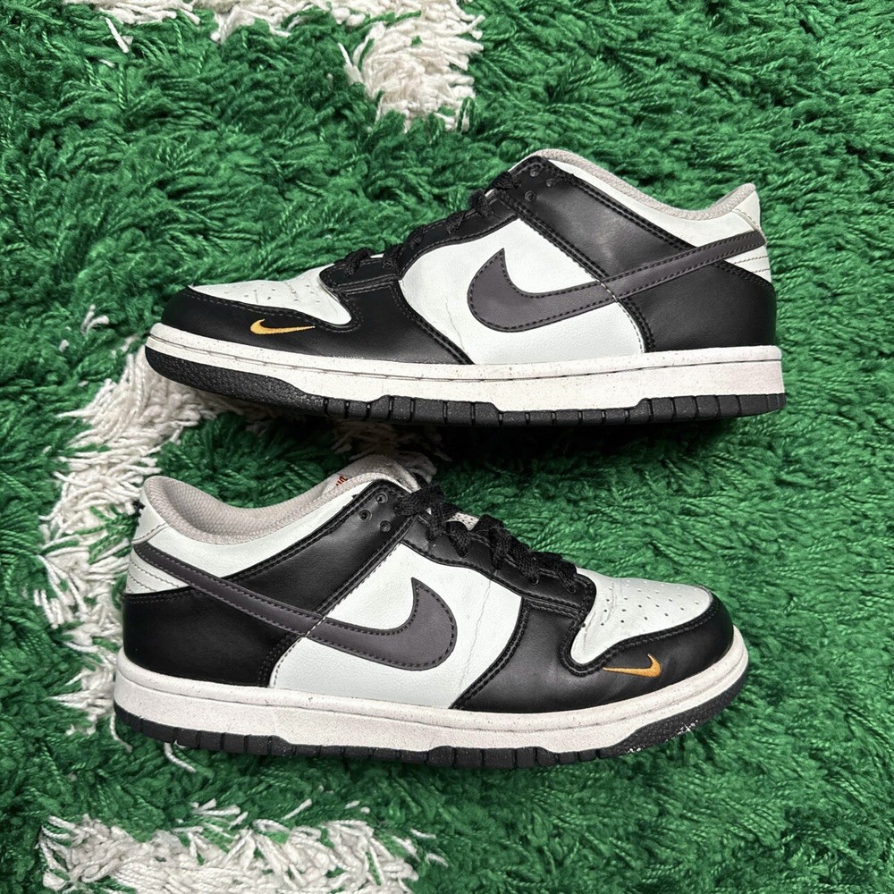 Size 5.5y - Nike Dunk Low Black Grey Bright Mandarin Mini Swoosh (GS) FN7784-001