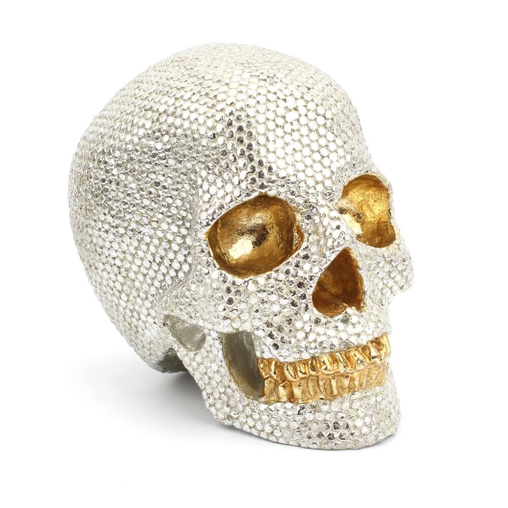 BEOSOFLOY Small Size Human Skull Resin Statue Head Halloween Skull Statue Sil...