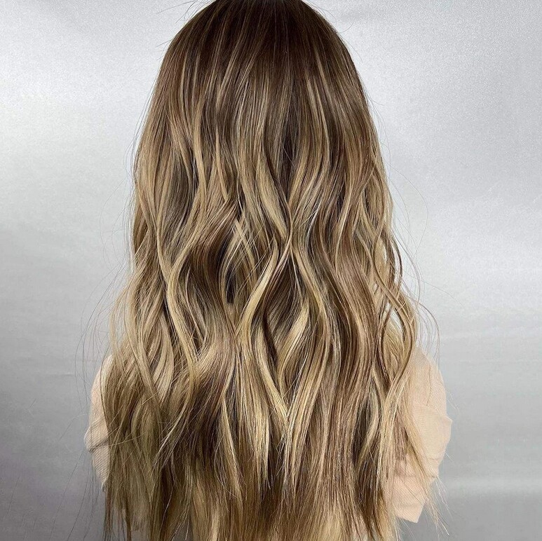 Brown Mix Blonde Long Wave 100% Human Hair 13x4 Lace Front Wigs for Women