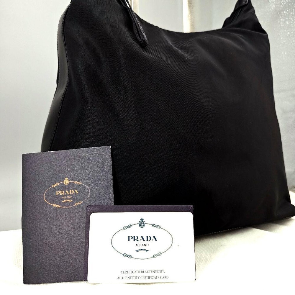 Prada Black One Shoulder Nylon Leather Bag with G Card Silver Fittings