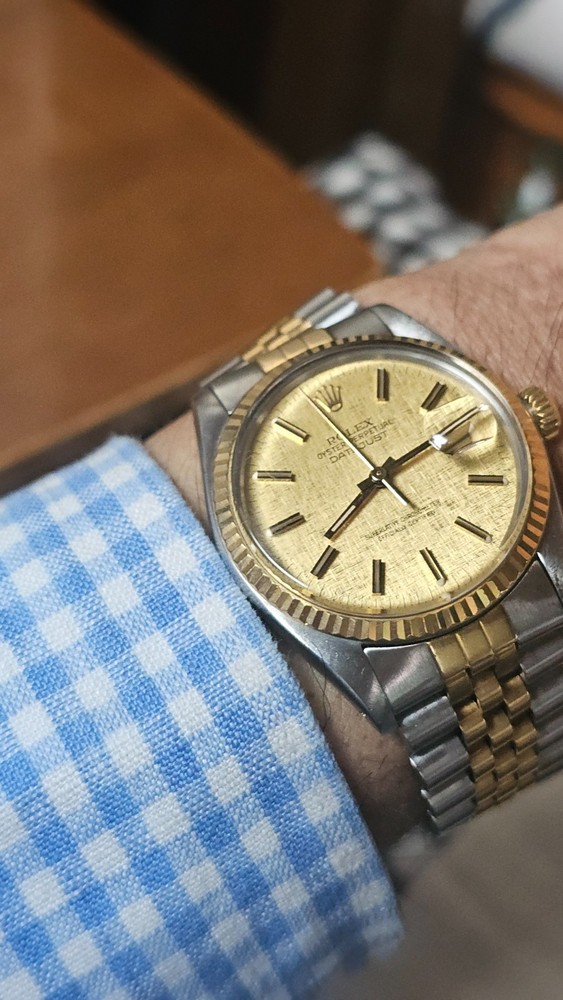 Vintage Rolex Datejust 16013 Champagne Linen Dial Men's Automatic Watch 1984