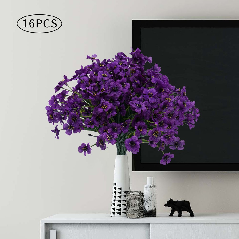 16 Bundles Artificial Flowers Purple Outdoor Plant No Fade Fake Flowers NEW