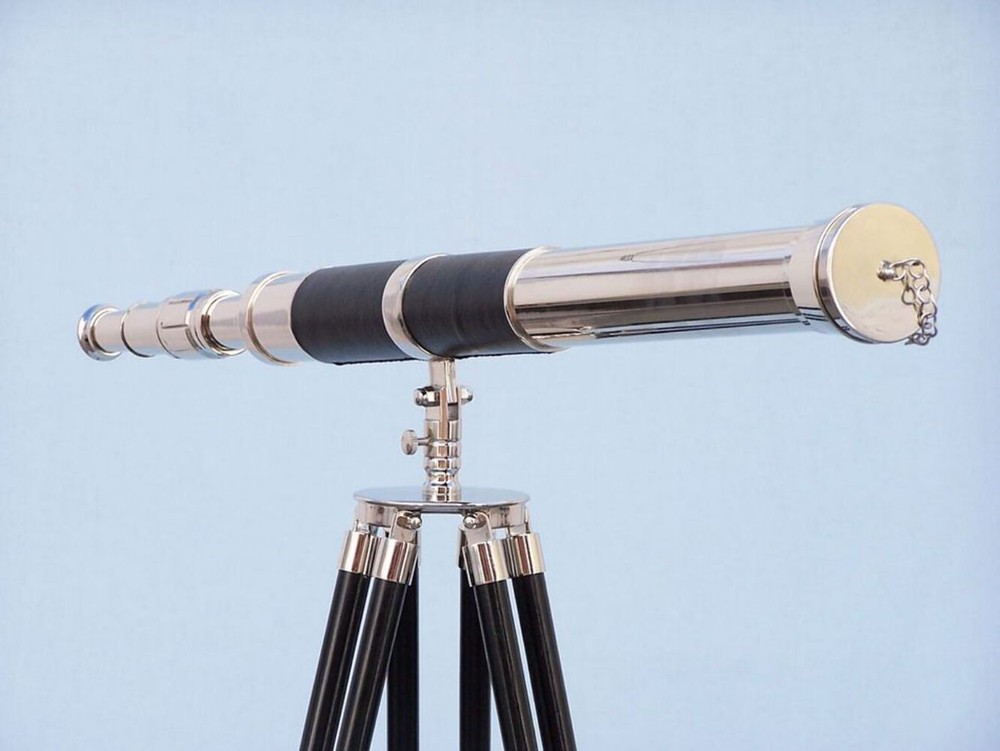 Chrome & Leather Floor Standing Telescope 60 Inches by Admirals