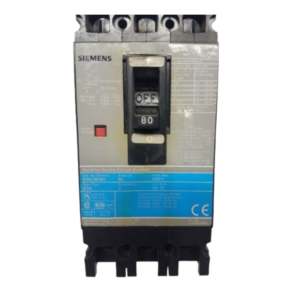 Siemens ED63B080 Circuit Breaker 80A 3P 600V ED6 3 pole 80 Amp 600 volt New