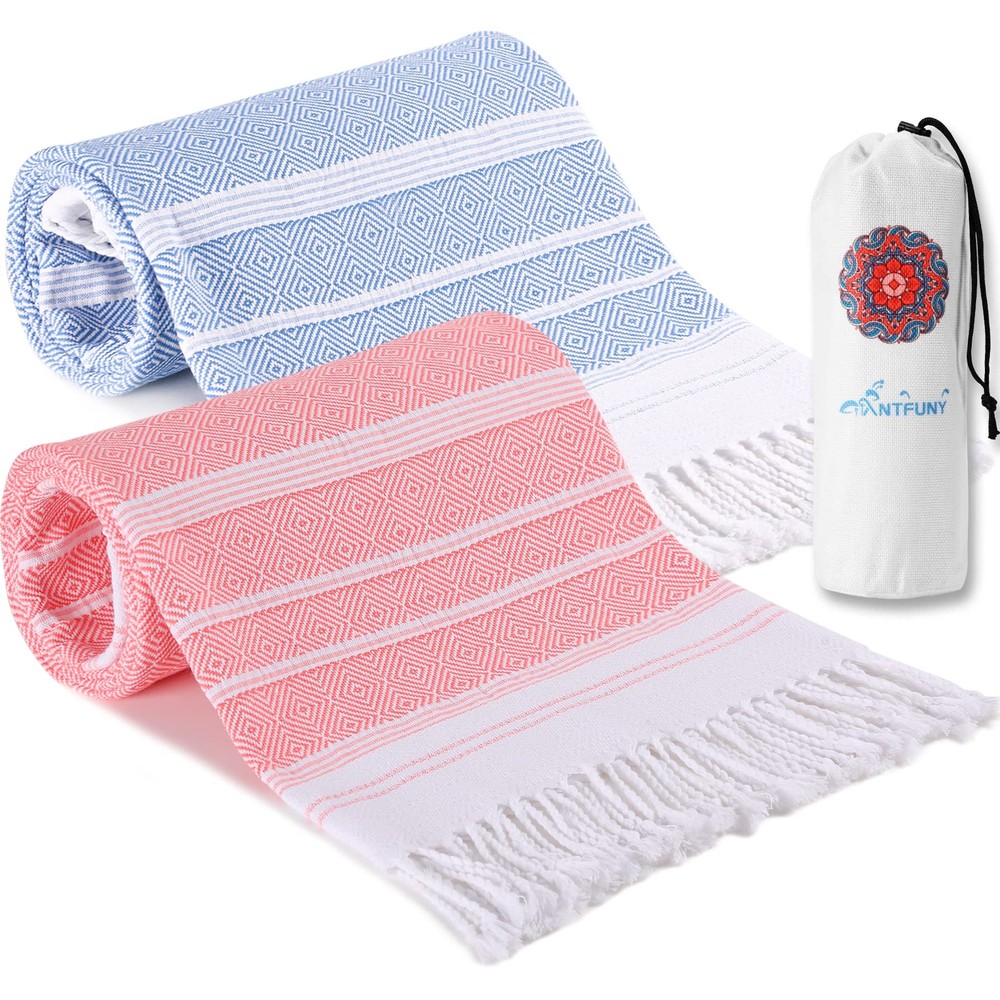 2 Pack XL Turkish Beach Towels - Quick Dry, Soft, Sand-Free & Lightweight