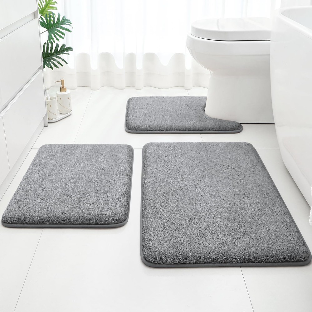 Upgraded 3-Piece Bathroom Rug Set with Thick Absorbent Memory Foam