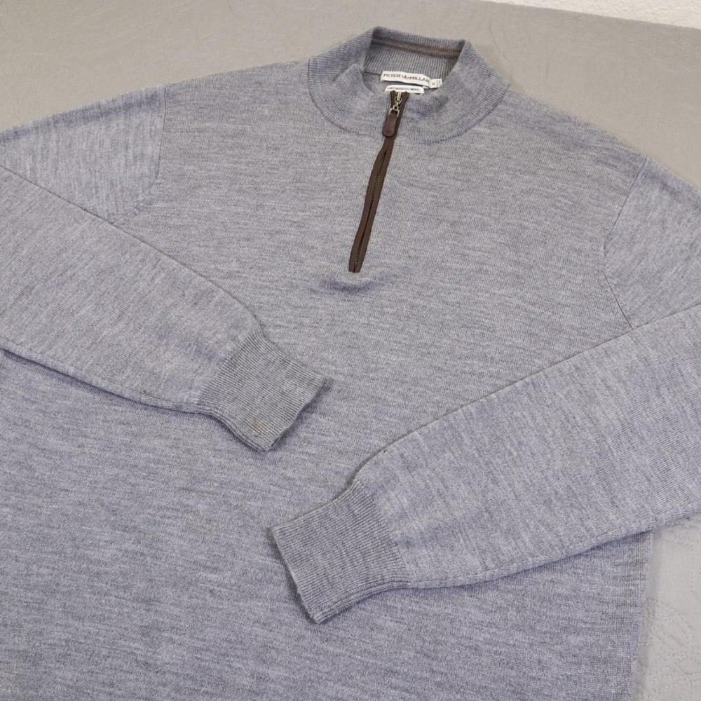 Peter Millar Sweater Mens Medium Gray 1/4 Quarter Zip Merino Wool Pullover