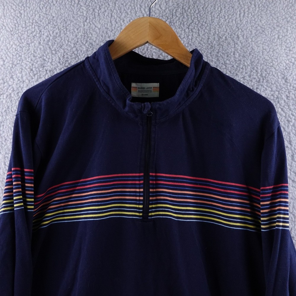 Marine Layer Archive Mens XX-Large Quarter Zip Pullover Sweatshirt Navy Stripe
